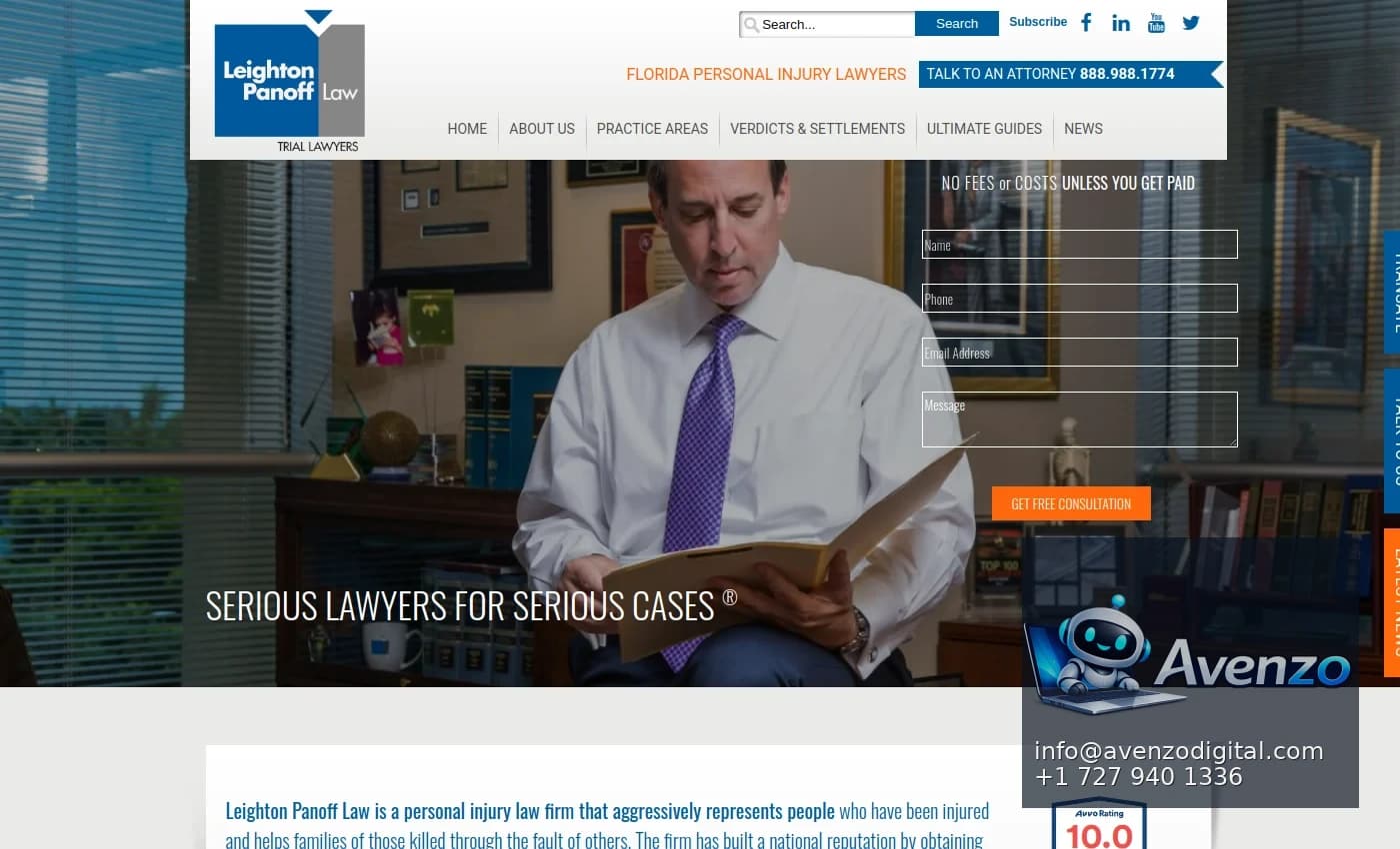 Real law firm website internal page designed by Avenzo