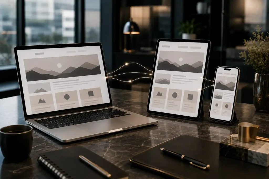 Responsive website displayed across laptop, tablet, and smartphone for a seamless mobile experience