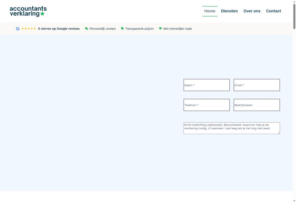 Accountantsverklaring live website screenshot