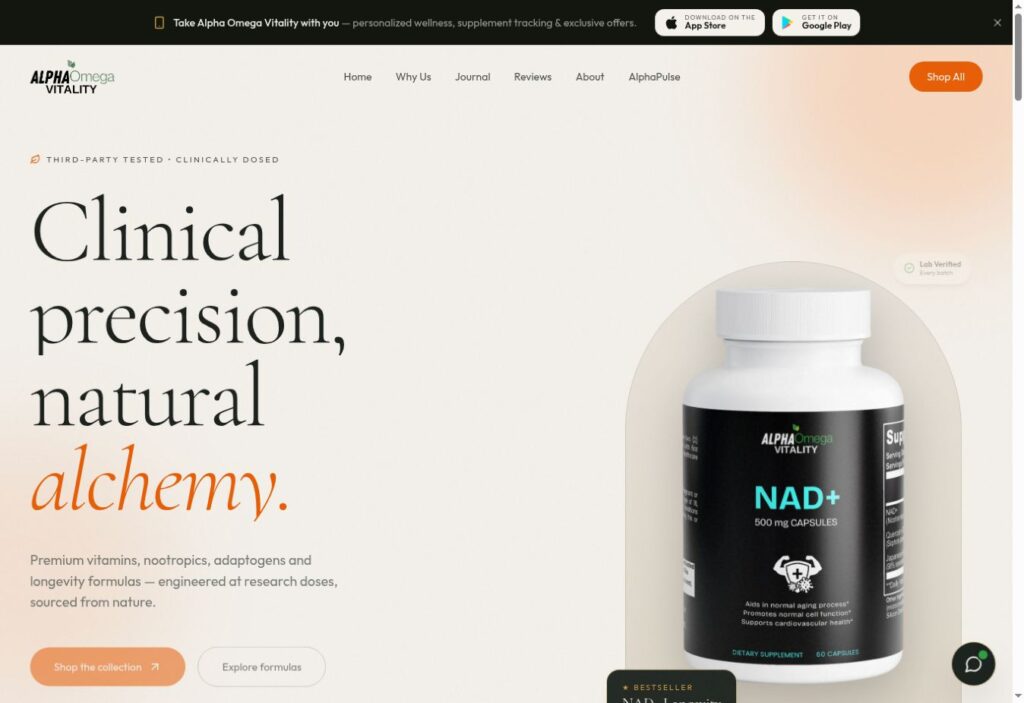 Alpha Omega Vitality live website screenshot