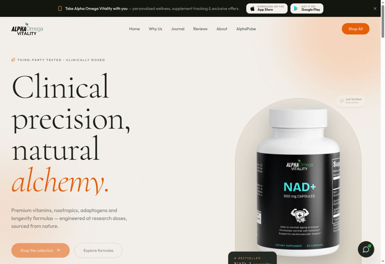 Alpha Omega Vitality live website screenshot