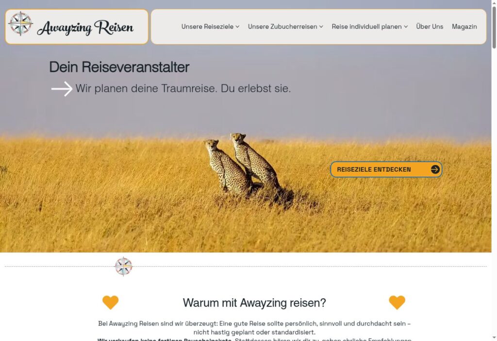 Awayzing Reisen live website screenshot