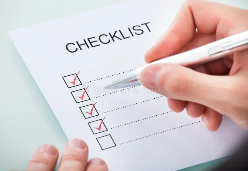 Custom website project checklist with completed tasks marked for planning and development.