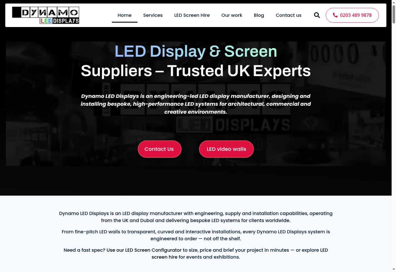 Dynamo LED Displays live website screenshot