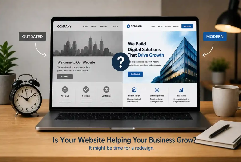 When to redesign a website by comparing an outdated website with a modern business website design.