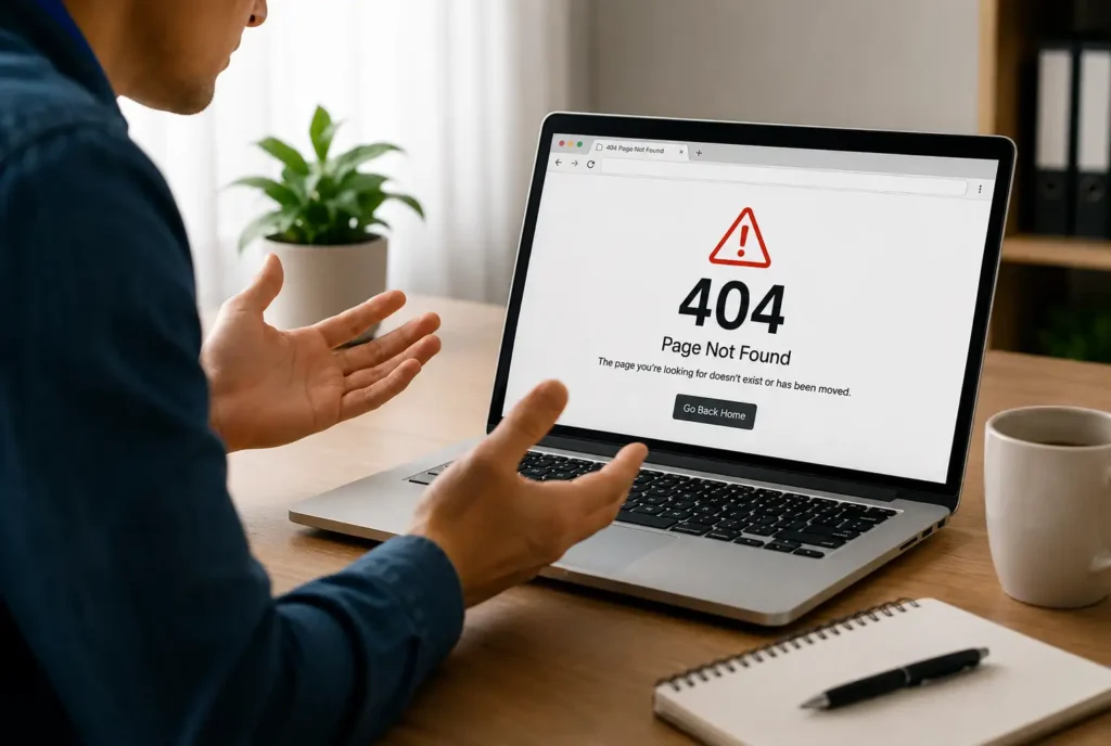 An outdated business website showing errors compared to modern competitor websites.