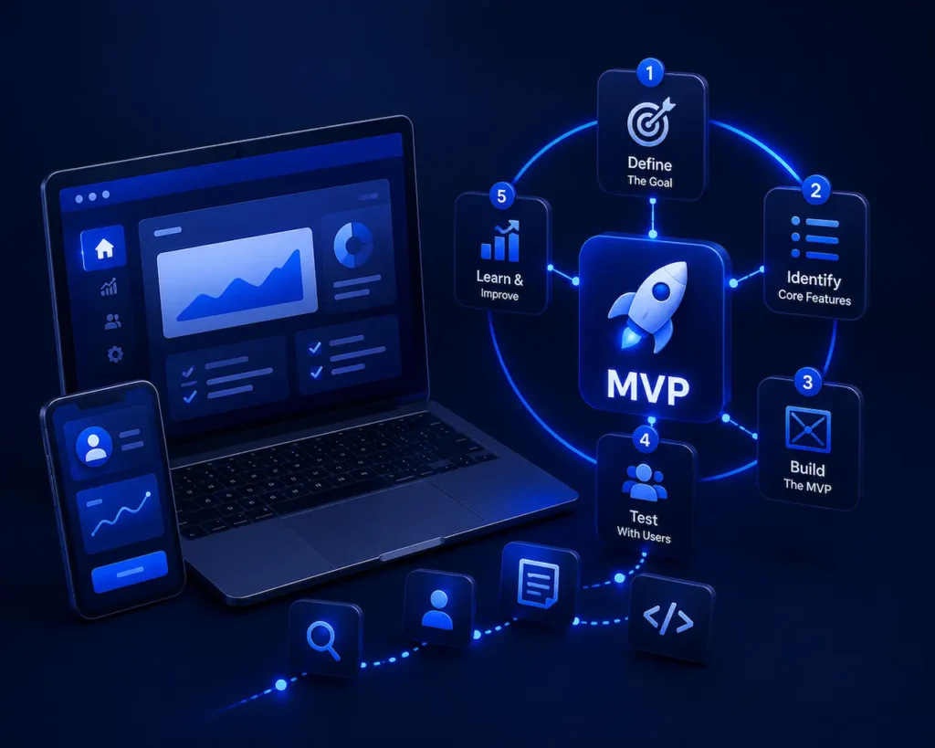 UI UX web design and website development process shown through wireframes, interface prototypes, and responsive web layouts