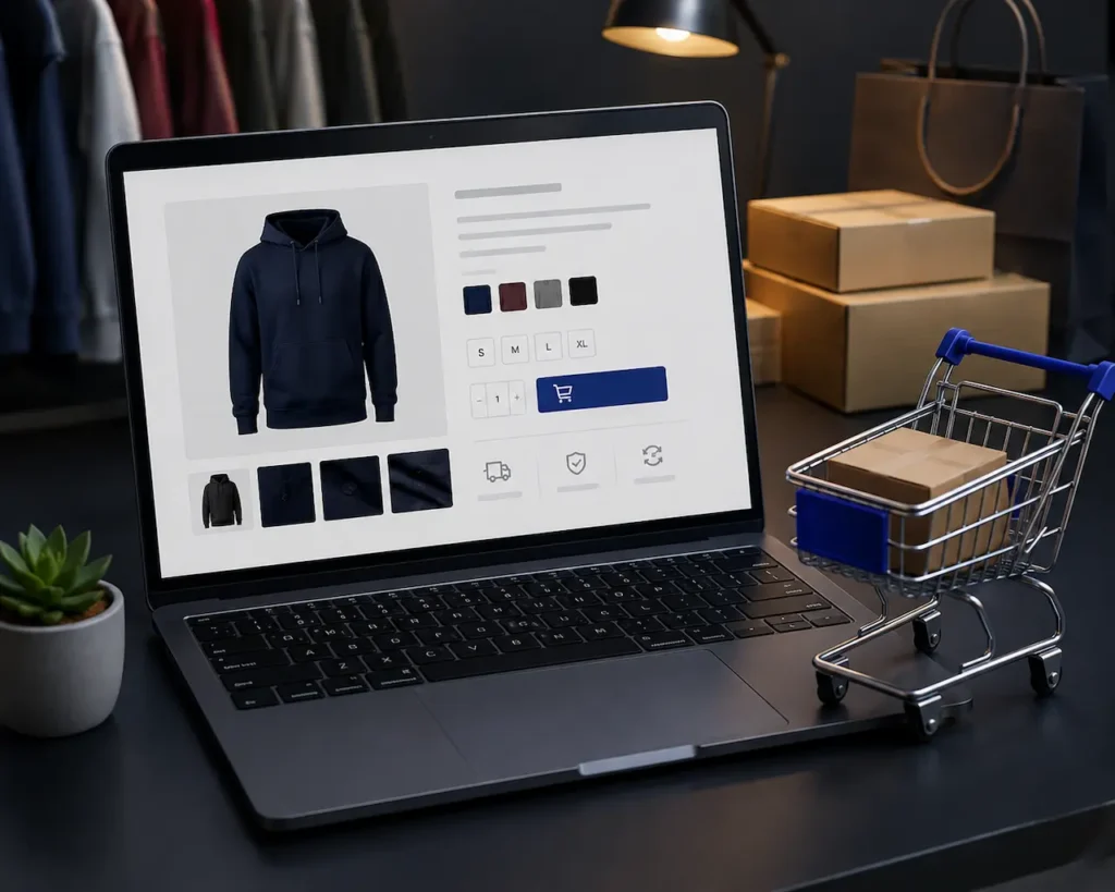 Ecommerce product page optimization showing product images, ratings, reviews, product recommendations, and add to cart functionality