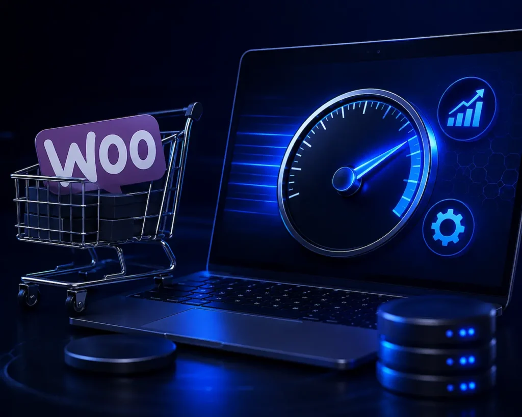 WooCommerce website performance optimization showing faster loading speed, improved ecommerce performance, server optimization, and online store growth