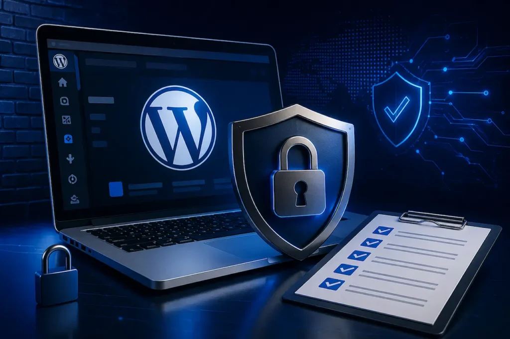WordPress website security showing secure WordPress hosting, website protection, SSL security, and cybersecurity monitoring