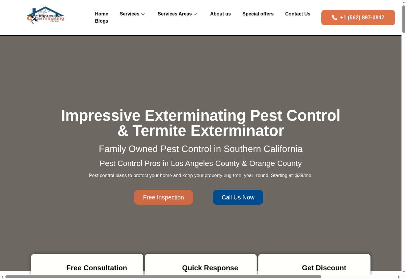 Impressive Exterminating Pest Control live website screenshot