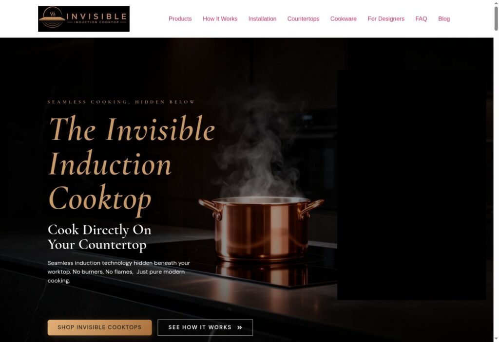 Invisible Induction Cooktop live website screenshot