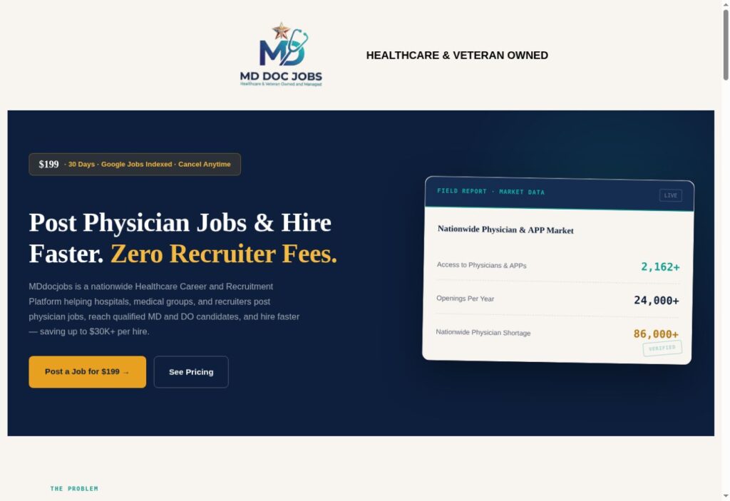 MD Doc Jobs live website screenshot