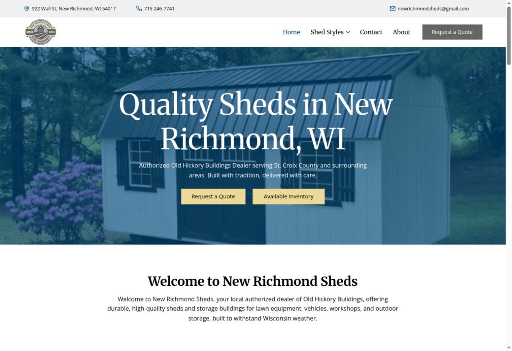 New Richmond Sheds live website screenshot