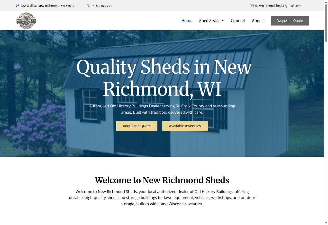 New Richmond Sheds live website screenshot