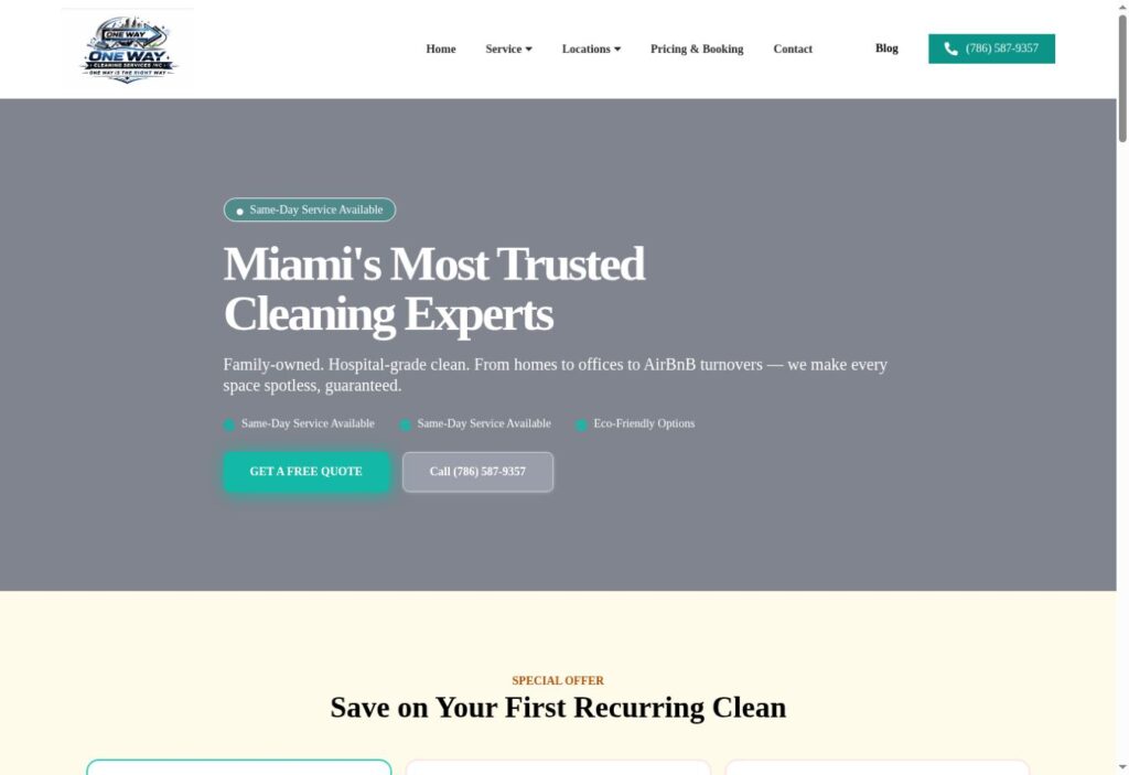 One Way Cleaning live website screenshot