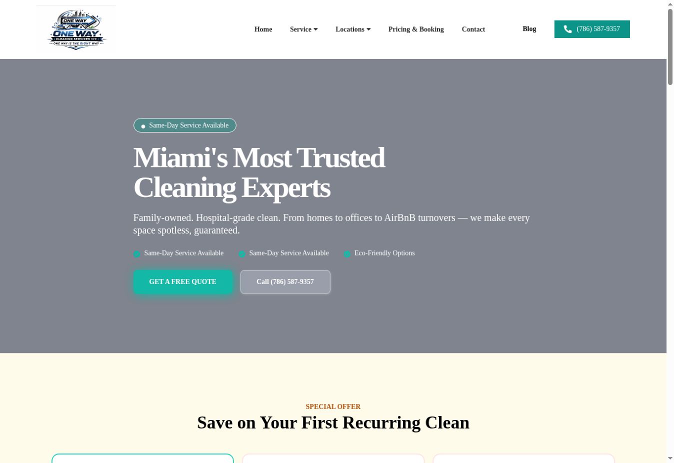 One Way Cleaning live website screenshot