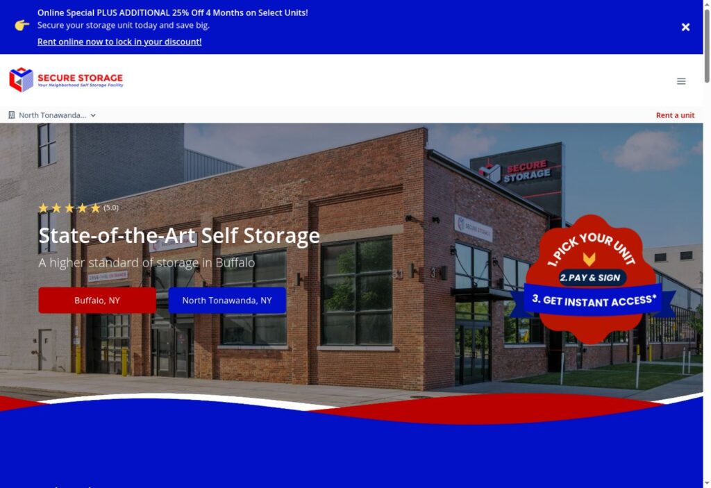 Secure Storage live website screenshot
