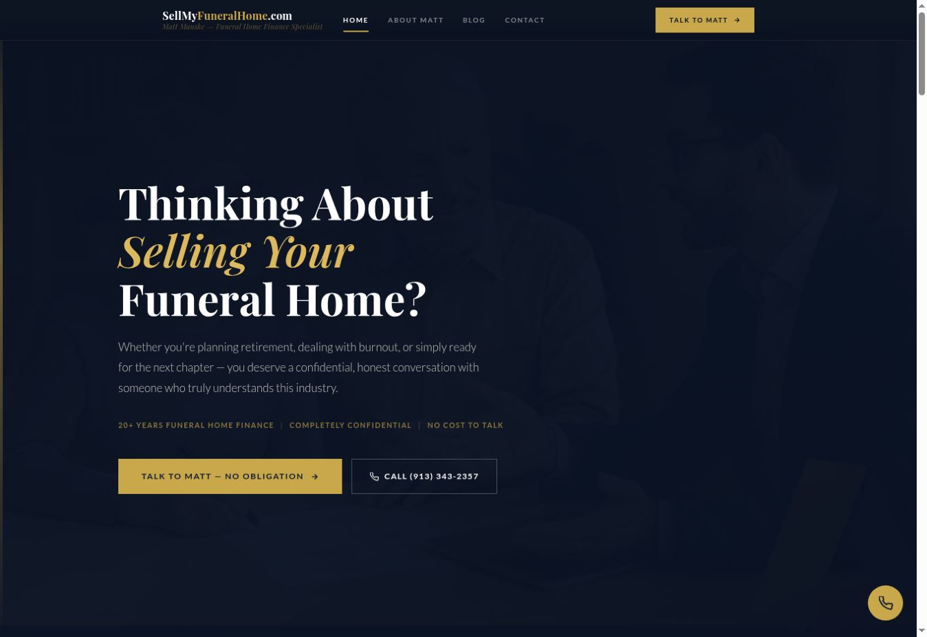 Sell My Funeral Home live website screenshot