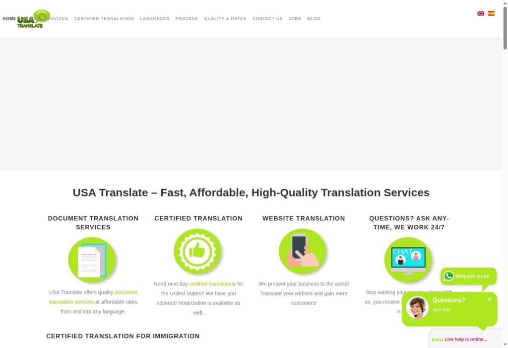 USA Translate live website screenshot