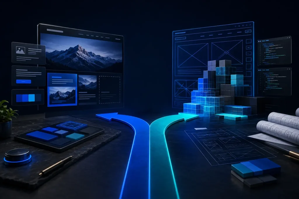 Website redesign and rebuild paths shown as two digital development approaches