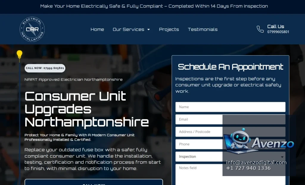 CRR Electrical — Landing Page & Conversion Case Study Homepage website screenshot