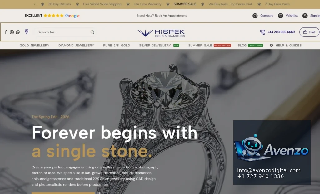 HiSpek Diamonds — E-commerce Website Case Study Homepage website screenshot
