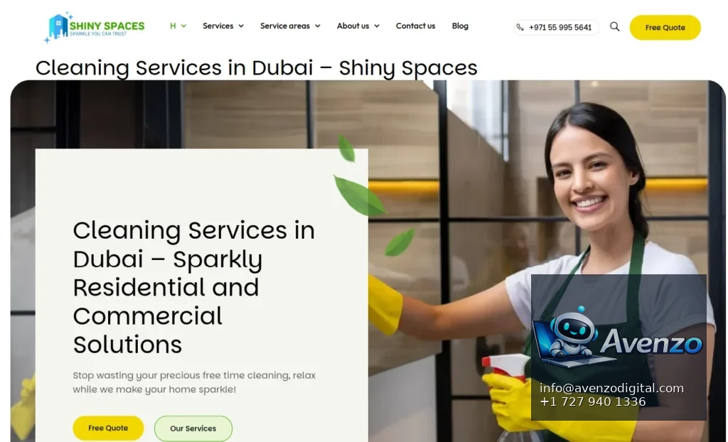 Shiny Spaces — Website Development Case Study Homepage website screenshot